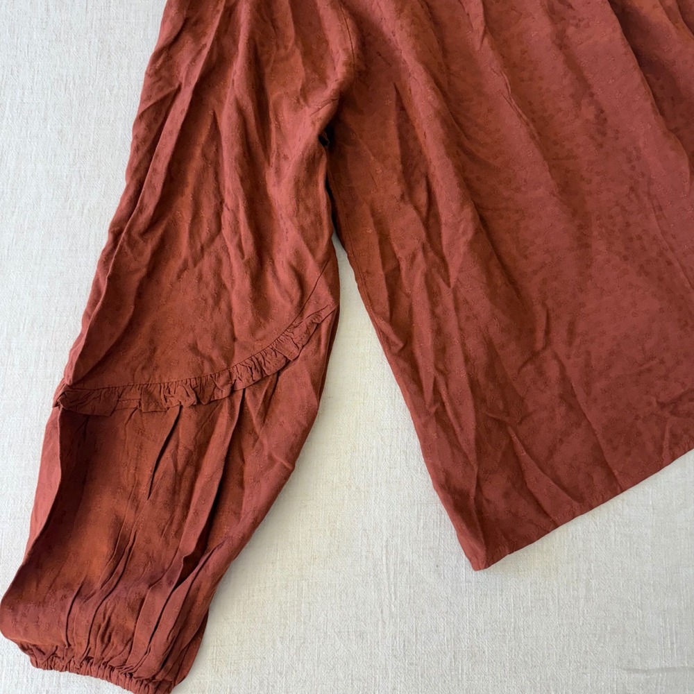 Knox Rose Rust Brown Clip Dot Peasant Blouse Tassel Tie Balloon Sleeve NWT XS - Picture 13 of 13